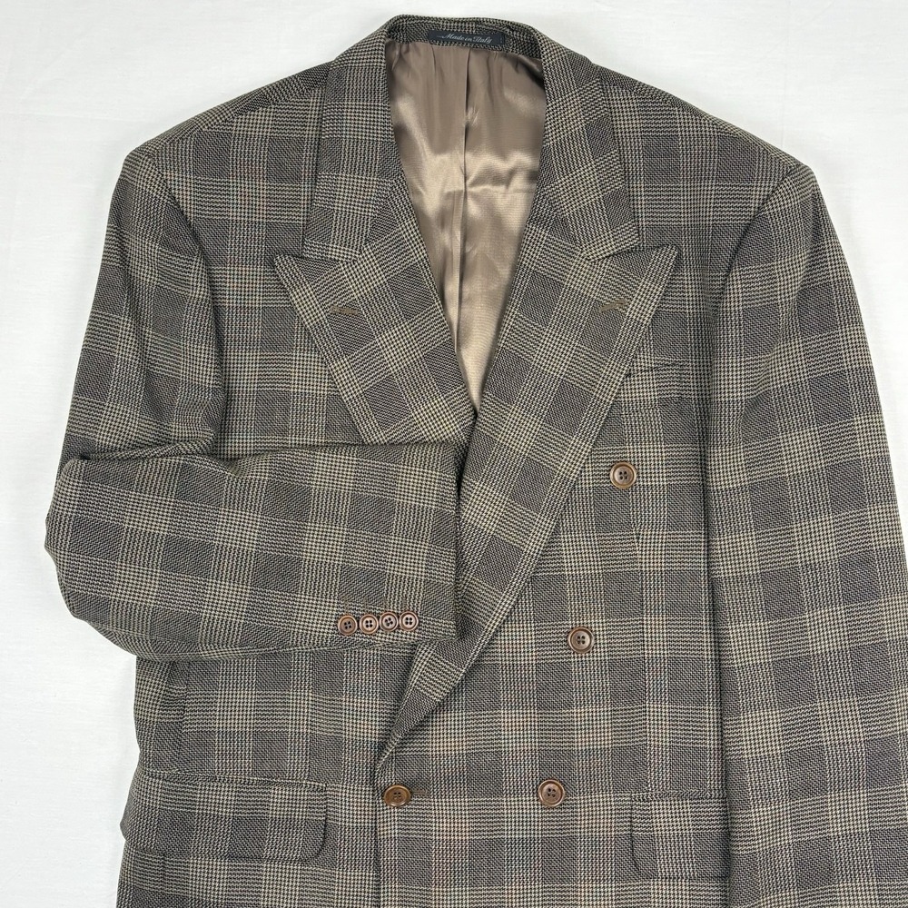 VTG Bianchi X Garlanda Fabric Boumadi's 48R Brown Glen Plaid Double Breasted EUC